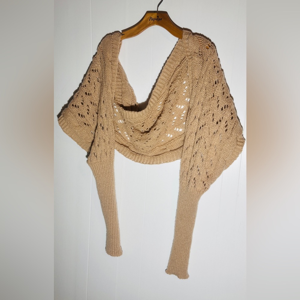 Boho Knit Bolero Shrug Cardigan Cropped Draped Beige Festival Balletcore